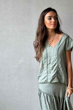 Blusa Rayas Caqui tipo lino