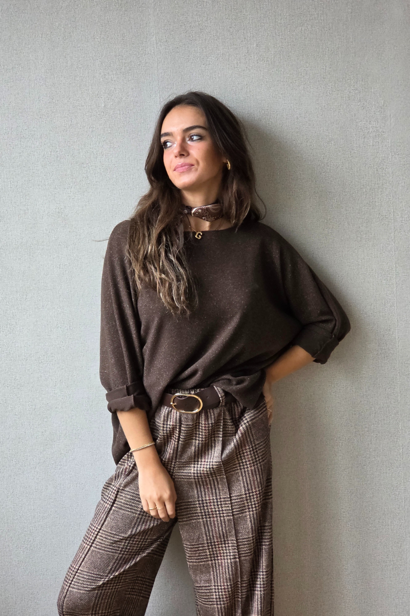 Jersey básico de brillos marrón chocolate