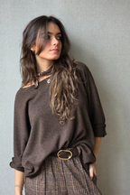 Jersey básico de brillos marrón chocolate