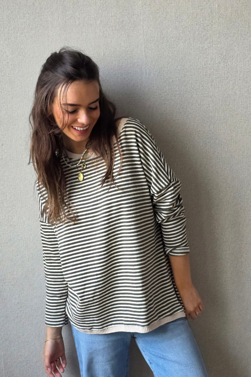Jersey Oversize de Rayas Finas Negro