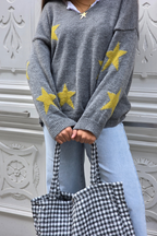 Bolsa acolchada de cuadros de vichy gris