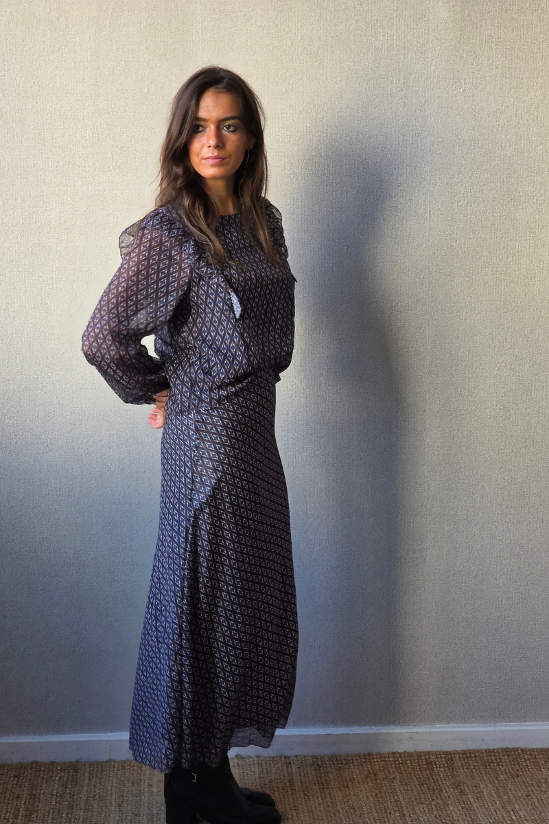 Falda larga estampada rombos gris