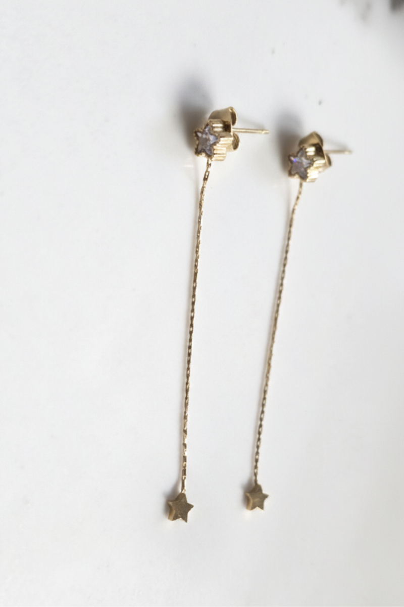 Pendientes acero alargado con estrella y circonitas