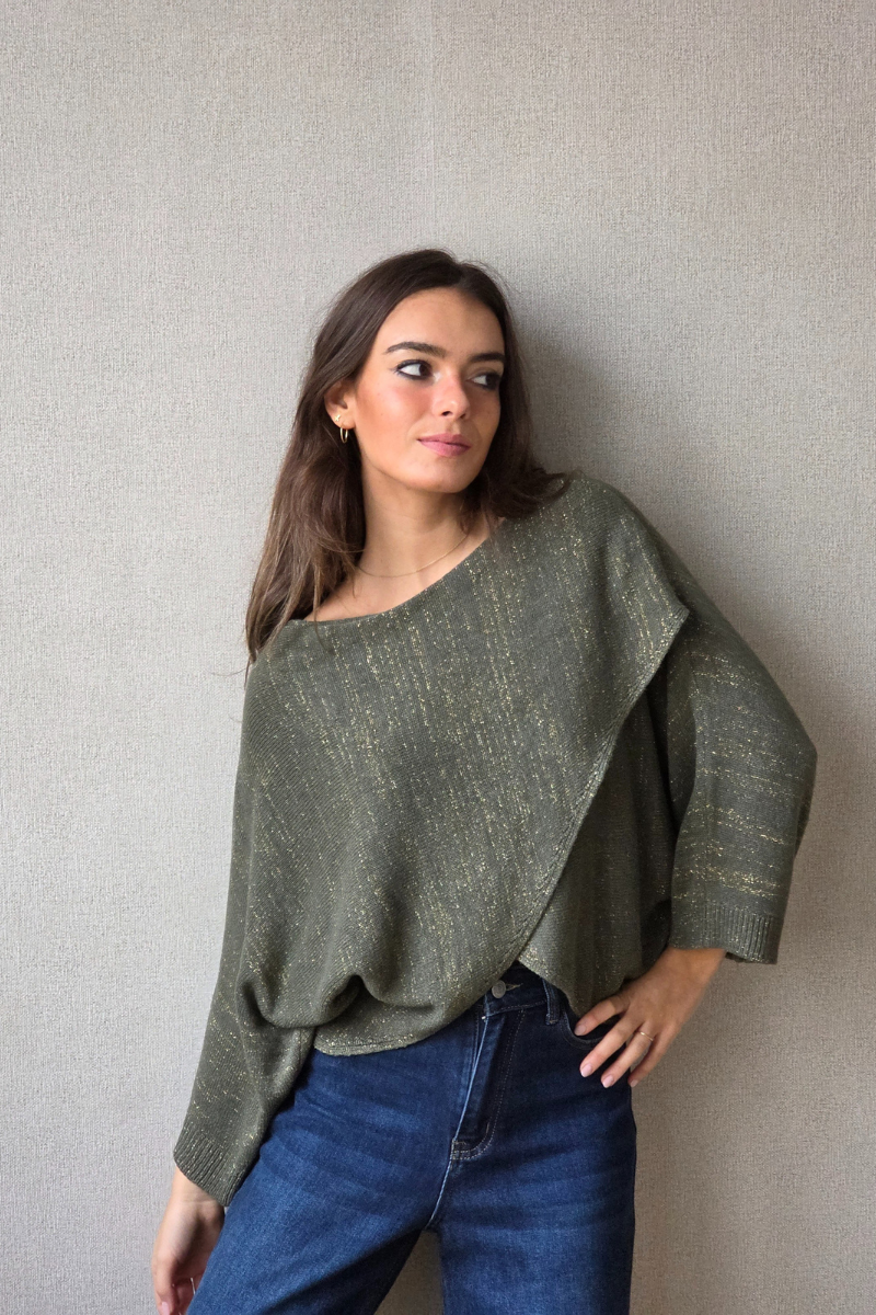 Jersey cruzado con brillo verde militar