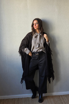 Chal de punto con flecos chocolate