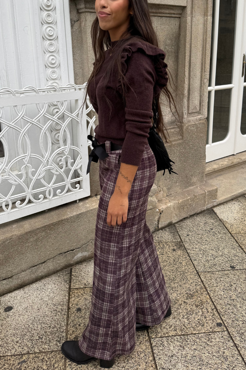 Pantalón palazzo cuadro berenjena