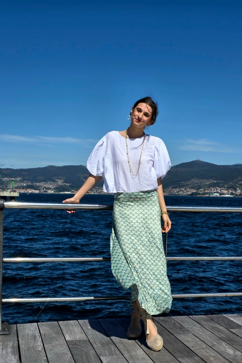 Falda Larga de Conchas Verde elástica