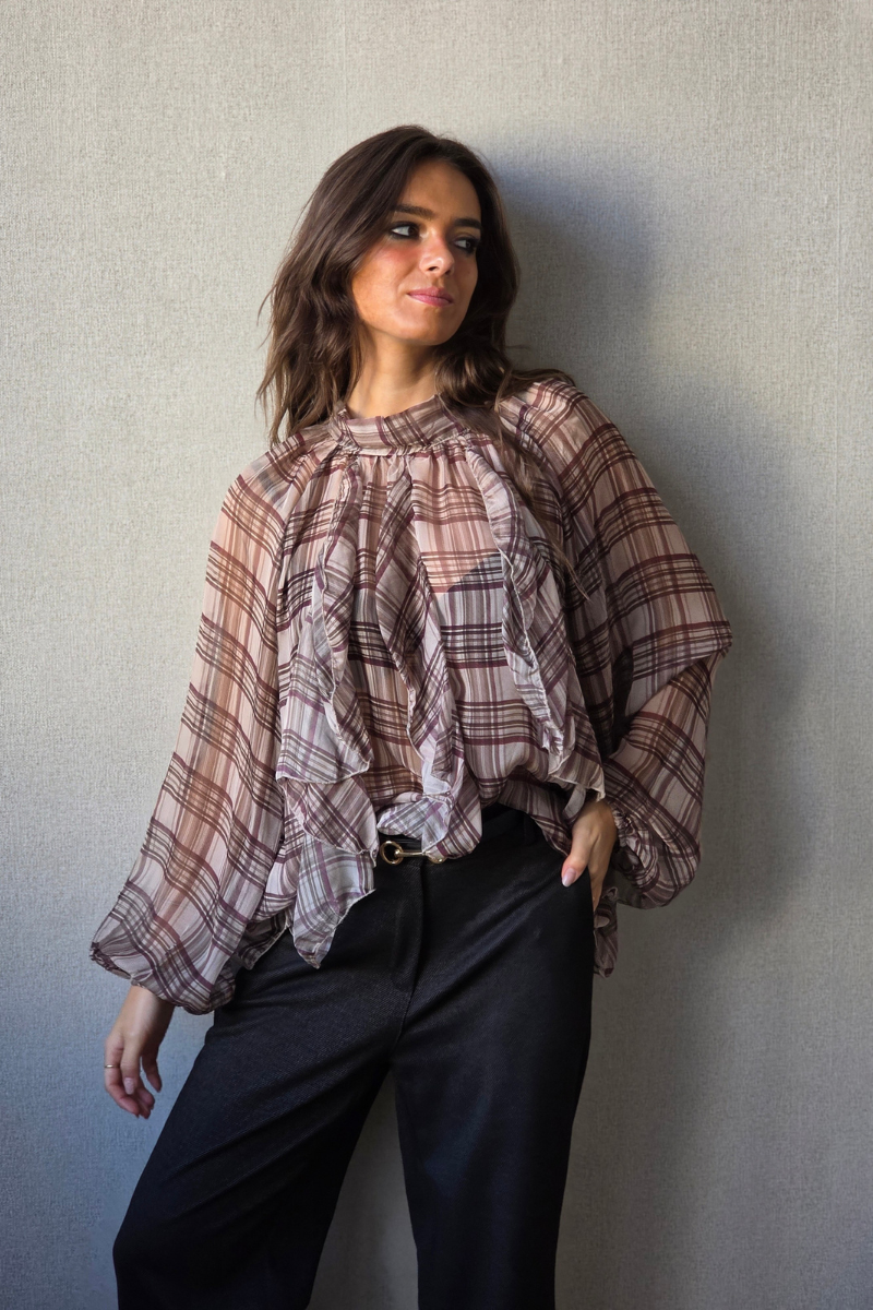 Blusa Victoria escocesa beige