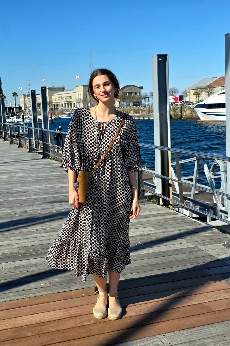 Vestido Largo Flores M. Globo Negro