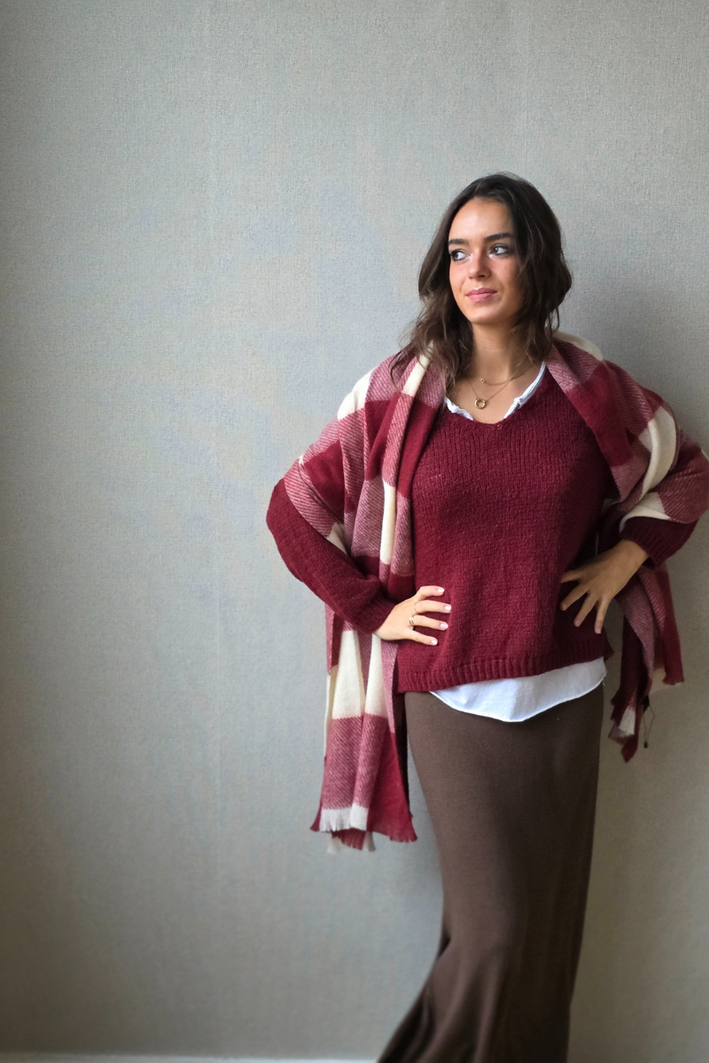 Bufanda de cuadros grandes Mariola granate