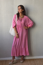 Vestido Largo Flores M. Globo Fucsia