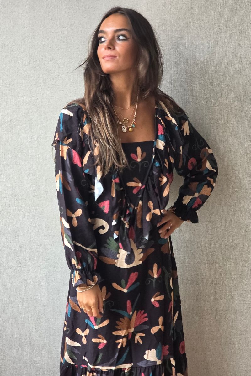 Vestido estampado flores negro