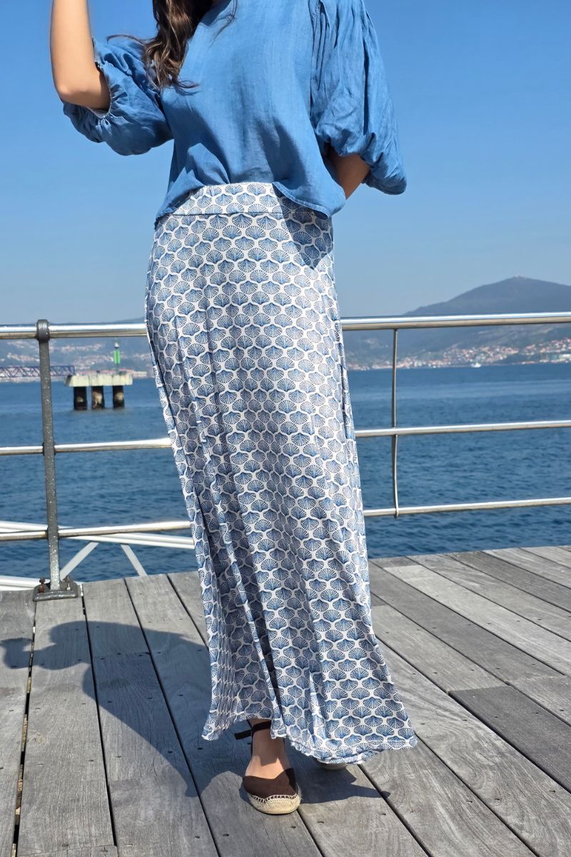 Falda Larga de Conchas Beige elástica