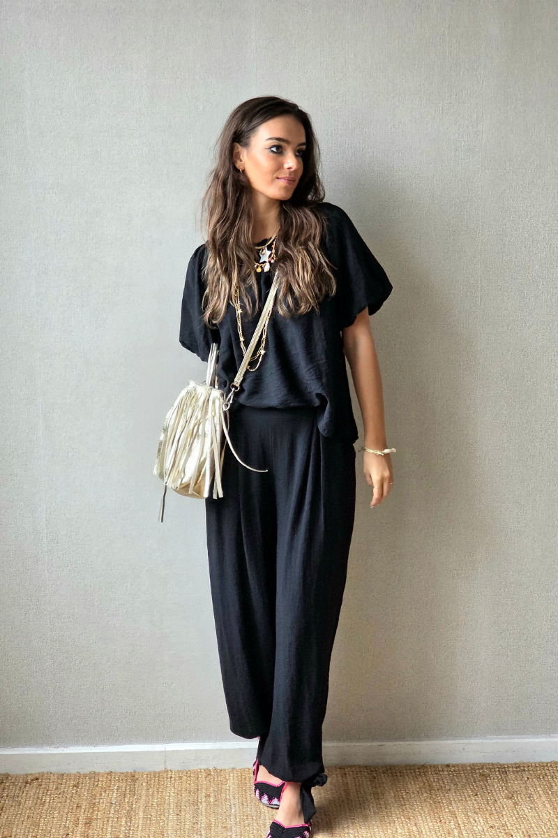 Pantalón Bombacho Lazos Negro