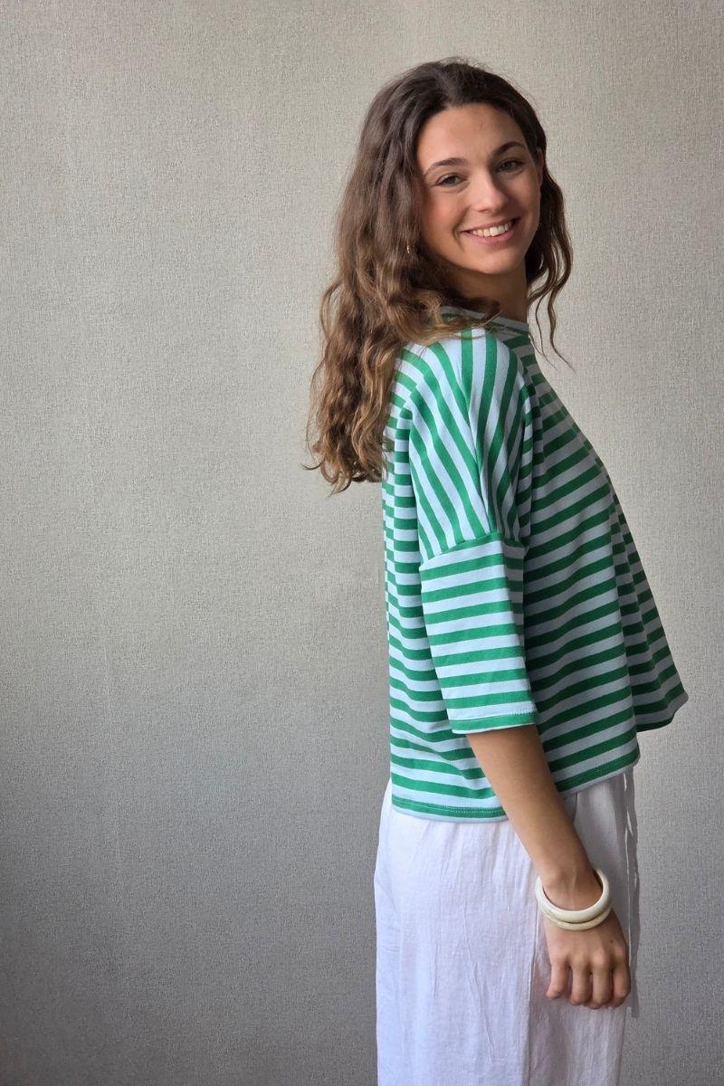 Sudadera Corta de Rayas Verde