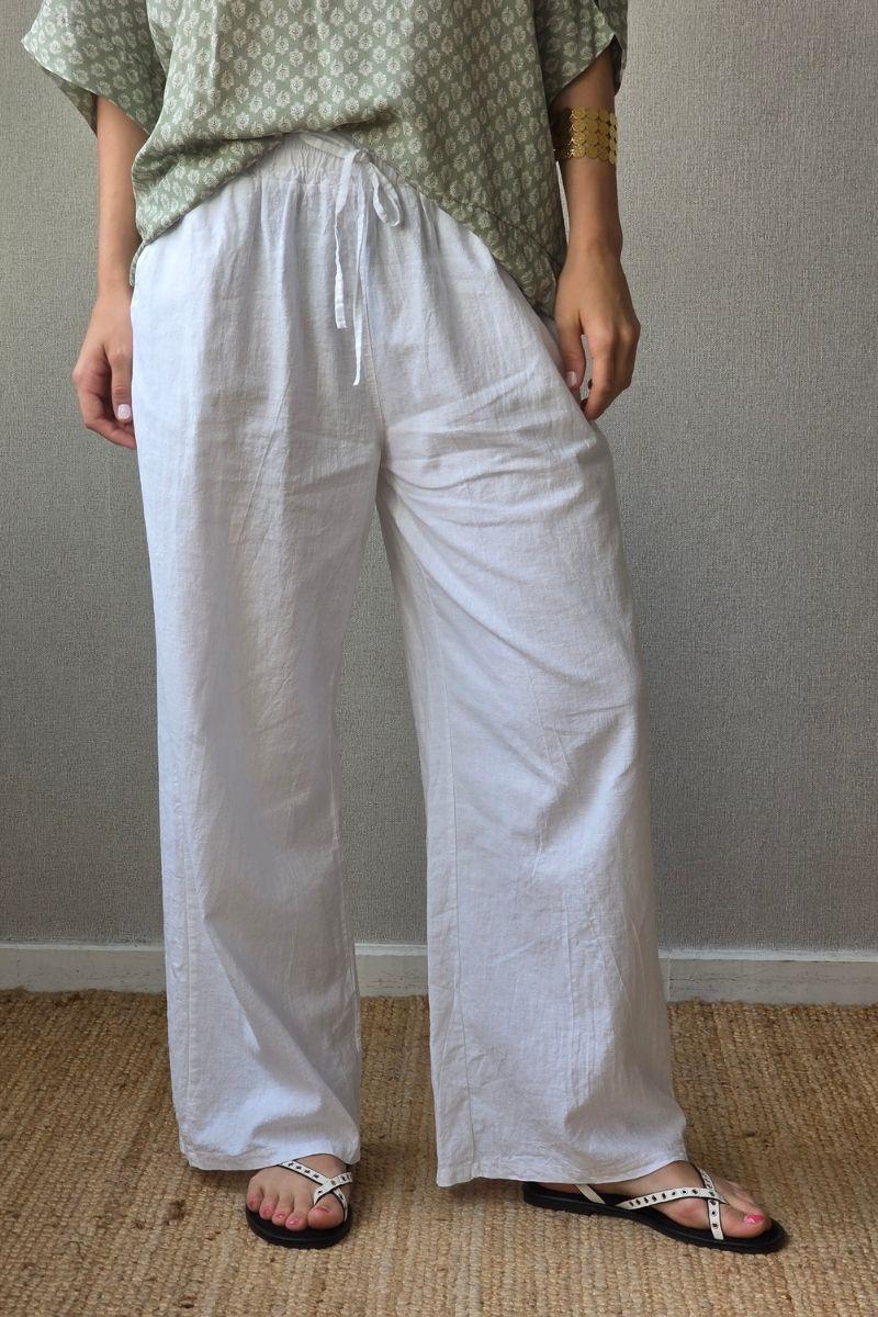 Pantalón tipo lino blanco