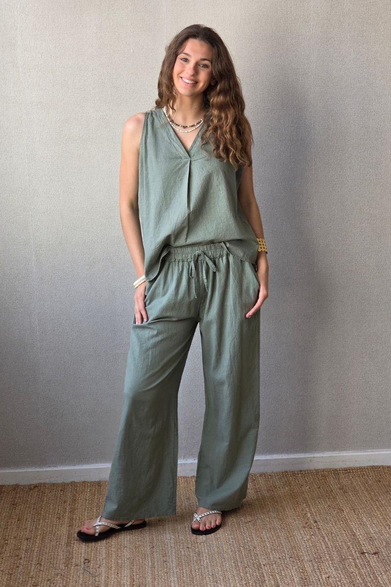 Blusa tipo lino caqui