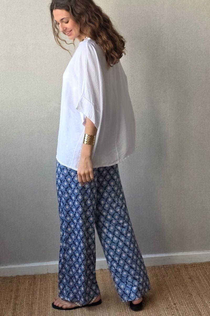 Pantalón estampado fuego azul jeans