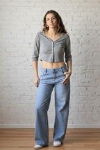 Camiseta Abotonada Corta de Algodón - Gris