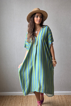 Vestido rayas tipo kurta verde