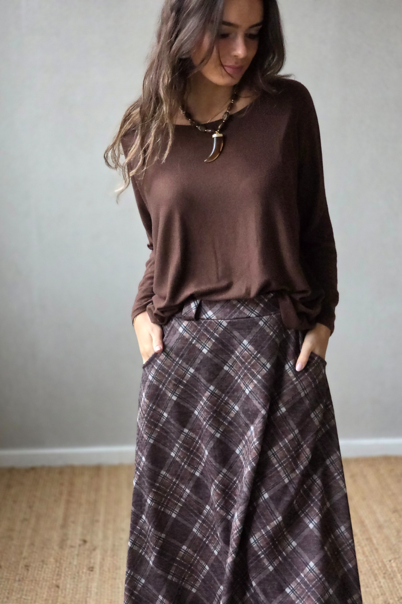 Jersey punto fino fluido marrón chocolate