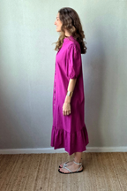 Vestido botones tipo lino magenta