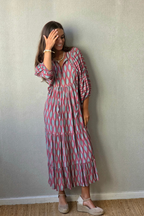 Vestido Mangas Abullonadas Estampado Rosa
