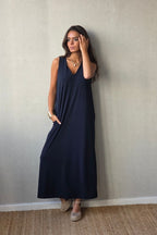 Vestido Asas Con Bolsillos Marino