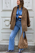 Abrigo de Paño Cruzado Seis Botones Marrón