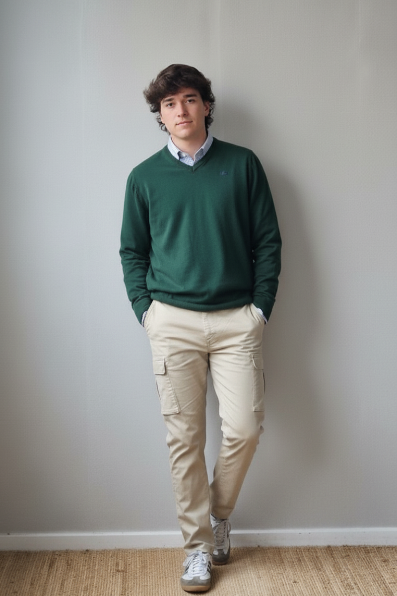 Jersey de hombre de cuello pico verde