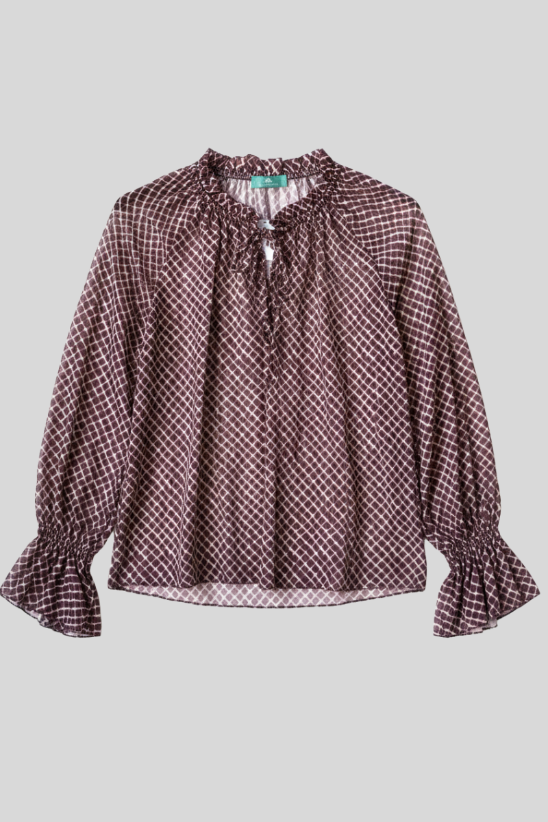 Blusa gasa estampado con brillos granate