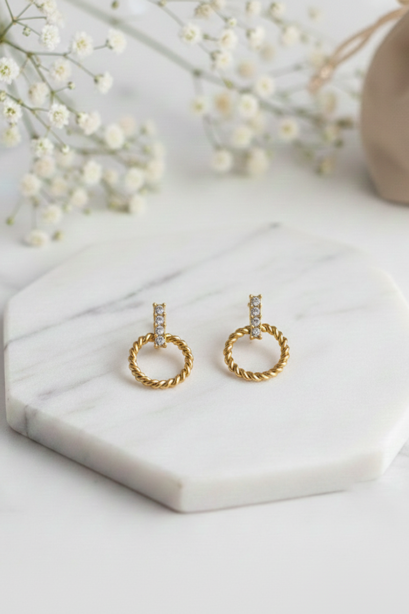 Pendientes acero circular con circonitas