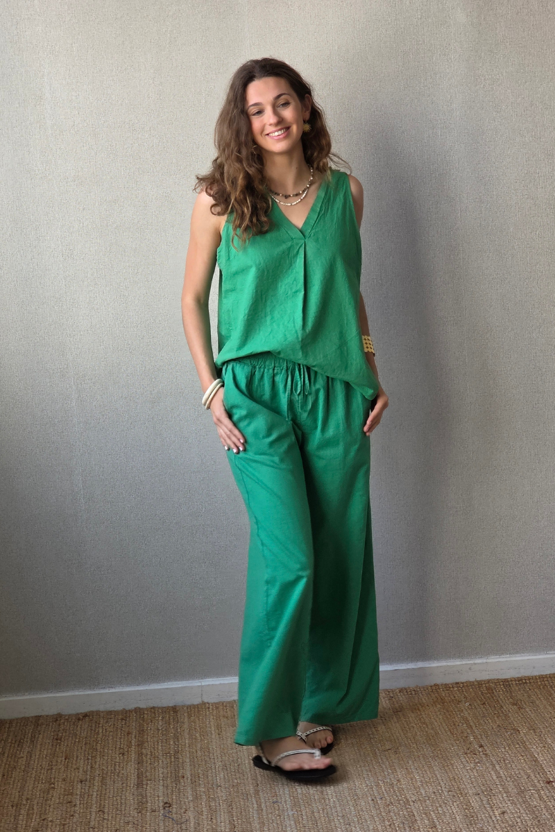 Pantalón tipo lino verde