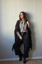 Chal de punto con flecos chocolate