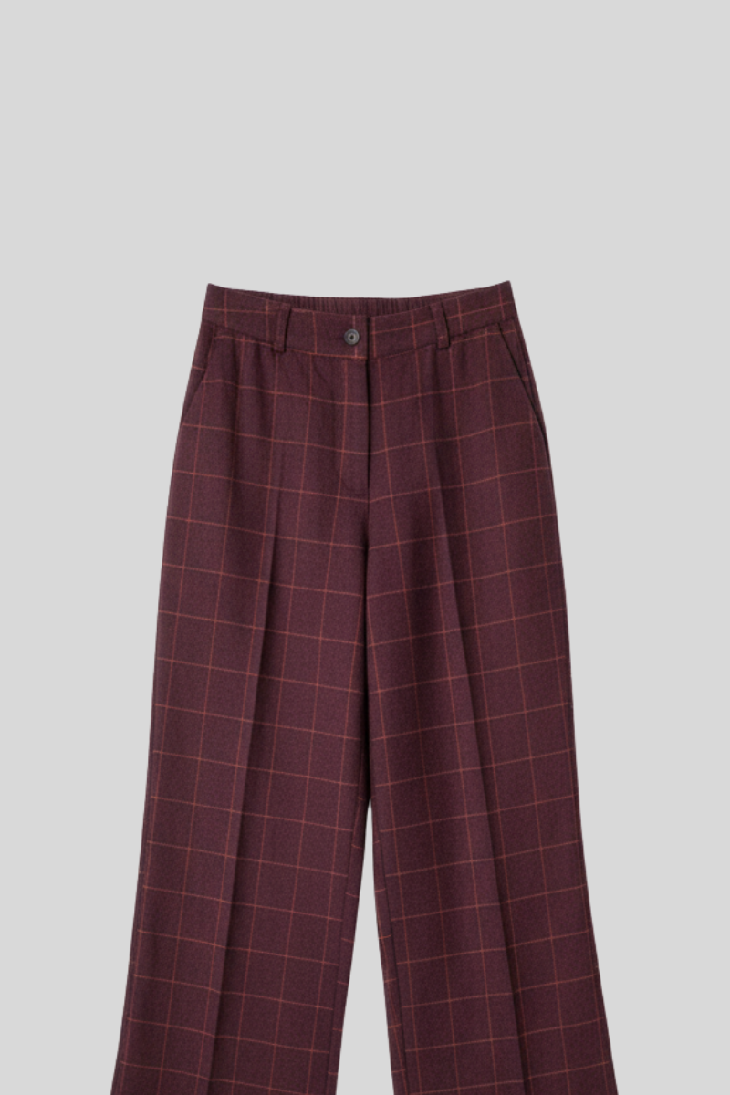 Pantalón tipo lana de cuadros granate
