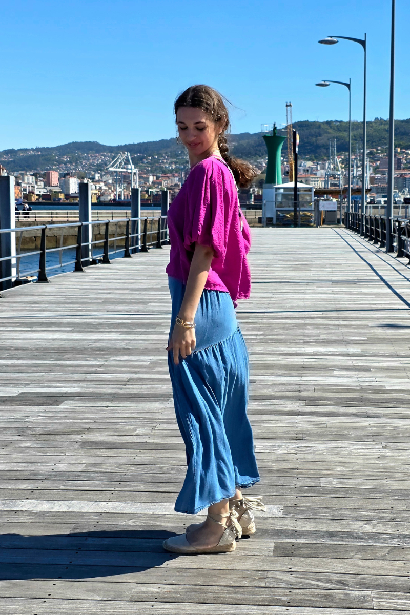 Falda Azul Jeans Oscuro Volante