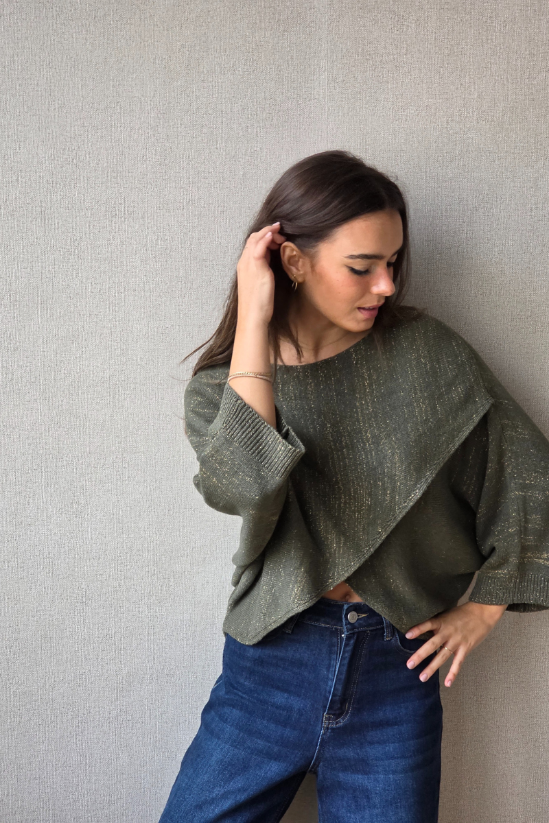 Jersey cruzado con brillo verde militar