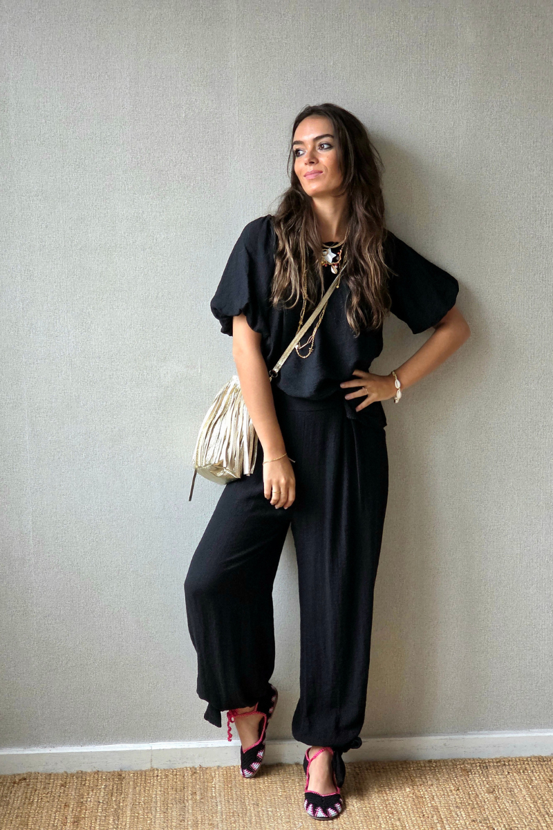 Pantalón Bombacho Lazos Negro