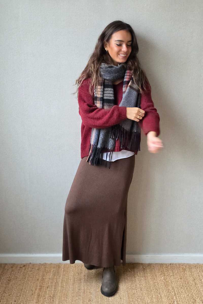 Falda larga de punto chocolate