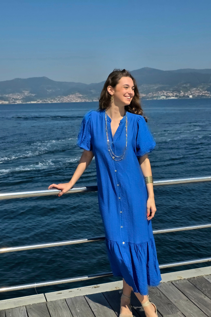 Vestido Manga Globo Azulón