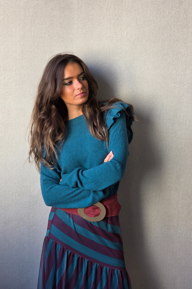 Jersey volante en el hombro Jacinta azul petróleo