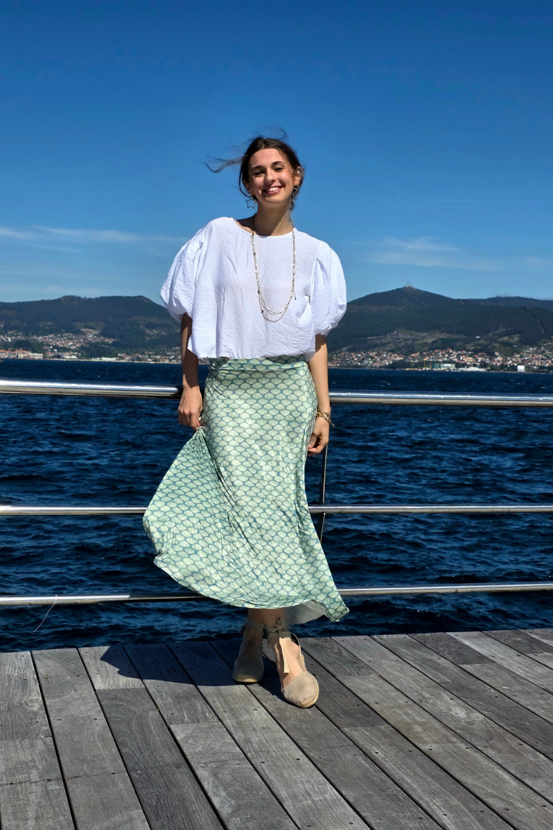 Falda Larga de Conchas Verde elástica