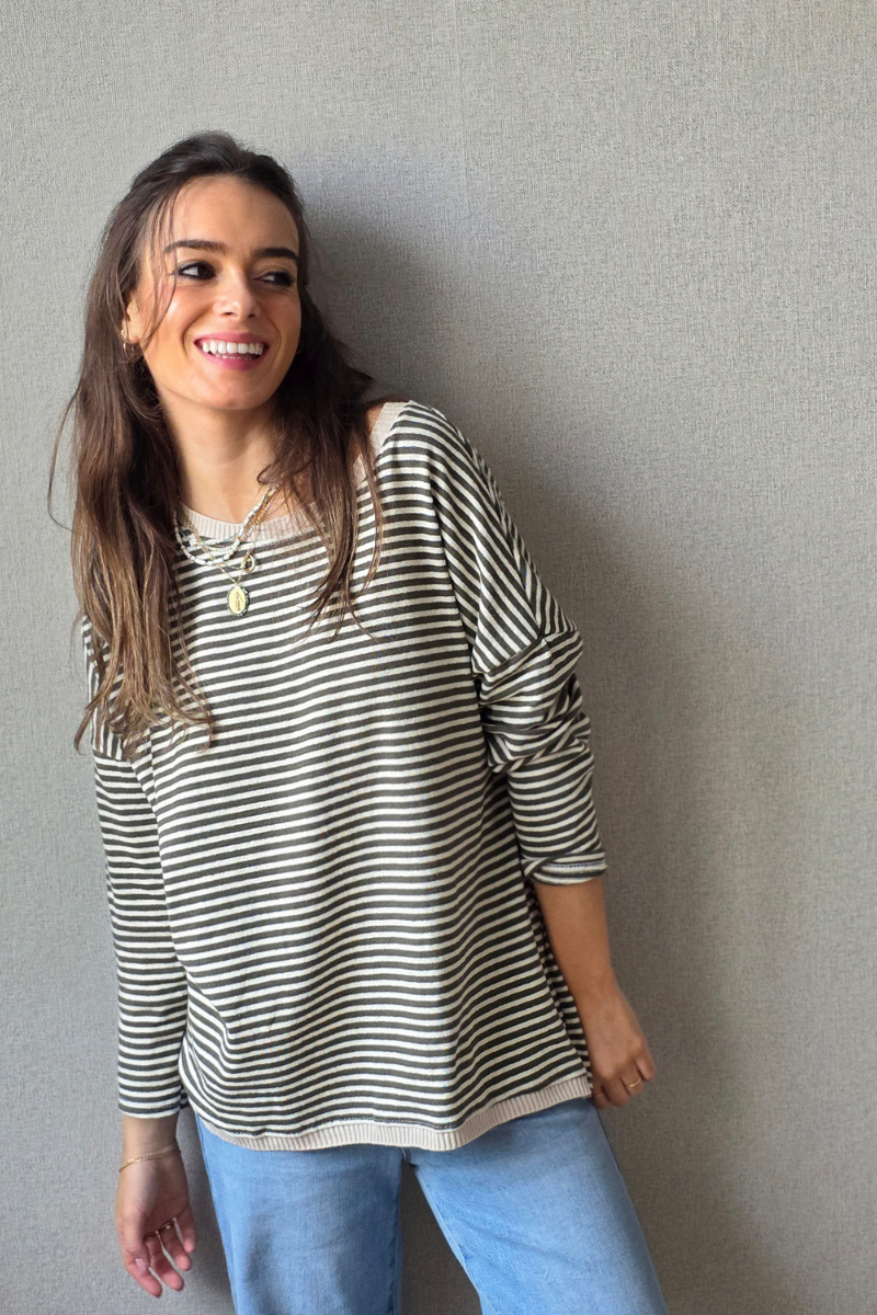 Jersey Oversize de Rayas Finas Negro