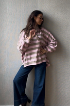 Jersey Oversize Rayas Camel y Rosa - Estilo Casual Moderno