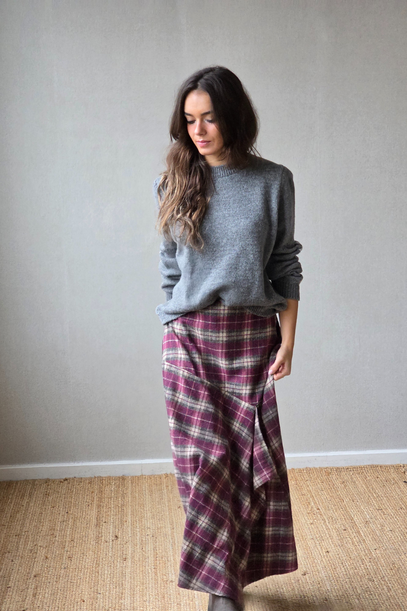 Falda de franela de cuadros escoceses berenjena