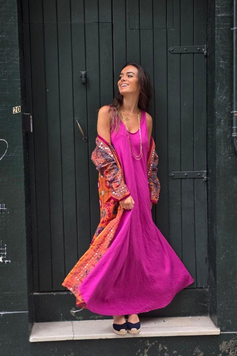 Kimono largo con espejitos naranja