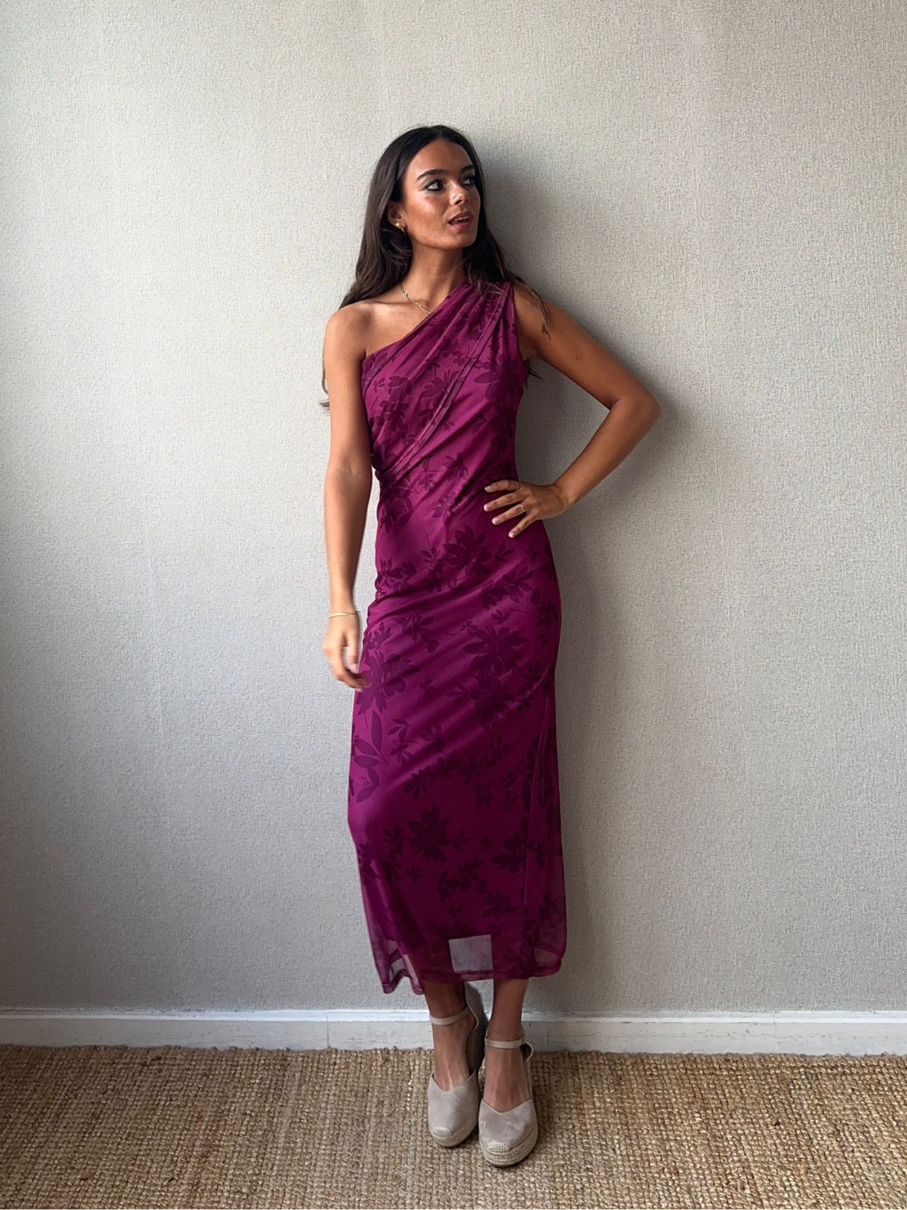 Vestido Estampado Flores Hombro Descubierto Buganvilla