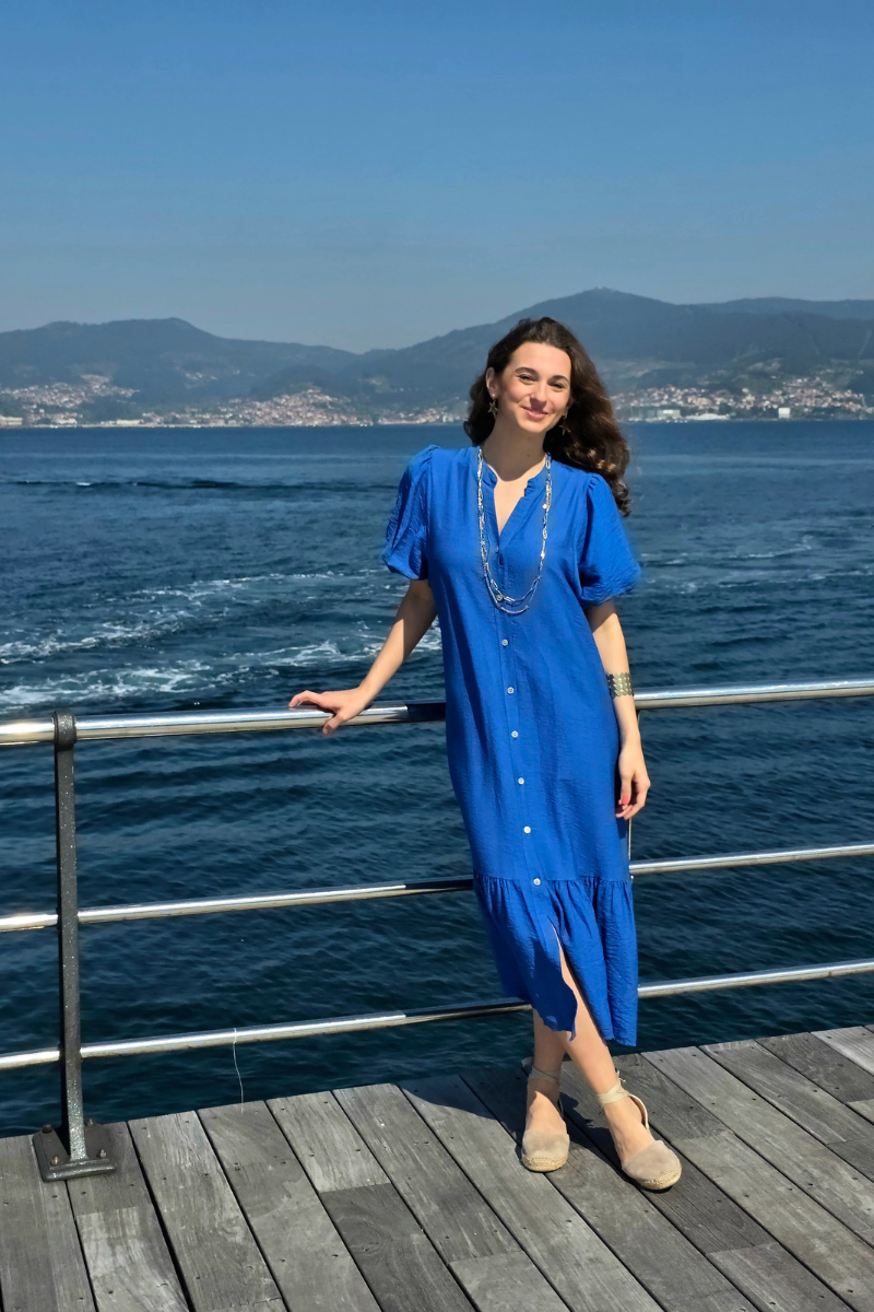 Vestido Manga Globo Azulón