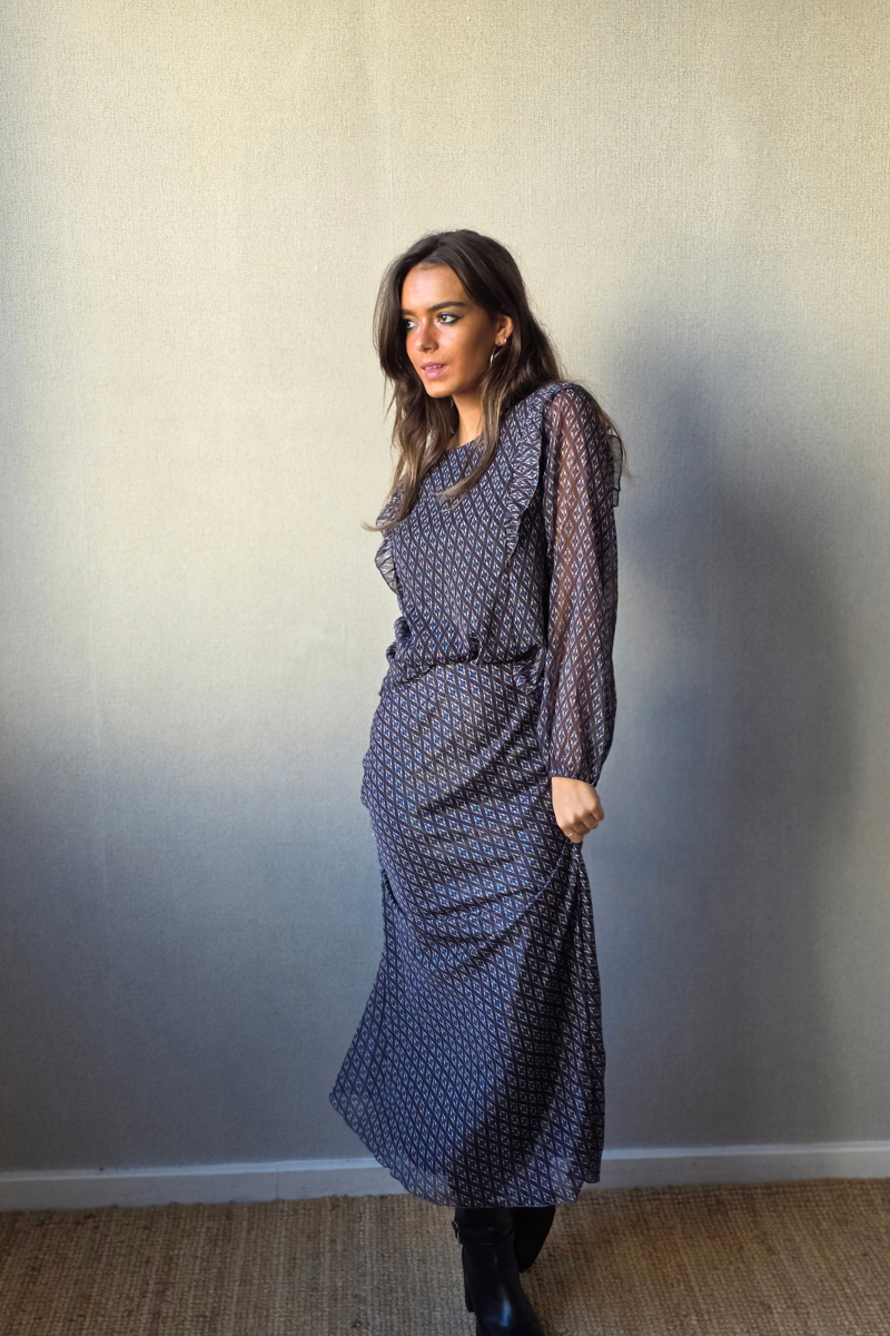 Falda larga estampada rombos gris