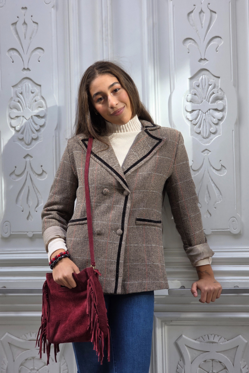 Americana de espiguilla beige